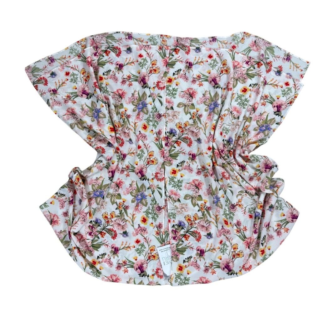 Time and Tru Floral Kimono Wrap Cardigan White Pink One Size NWT TT231160